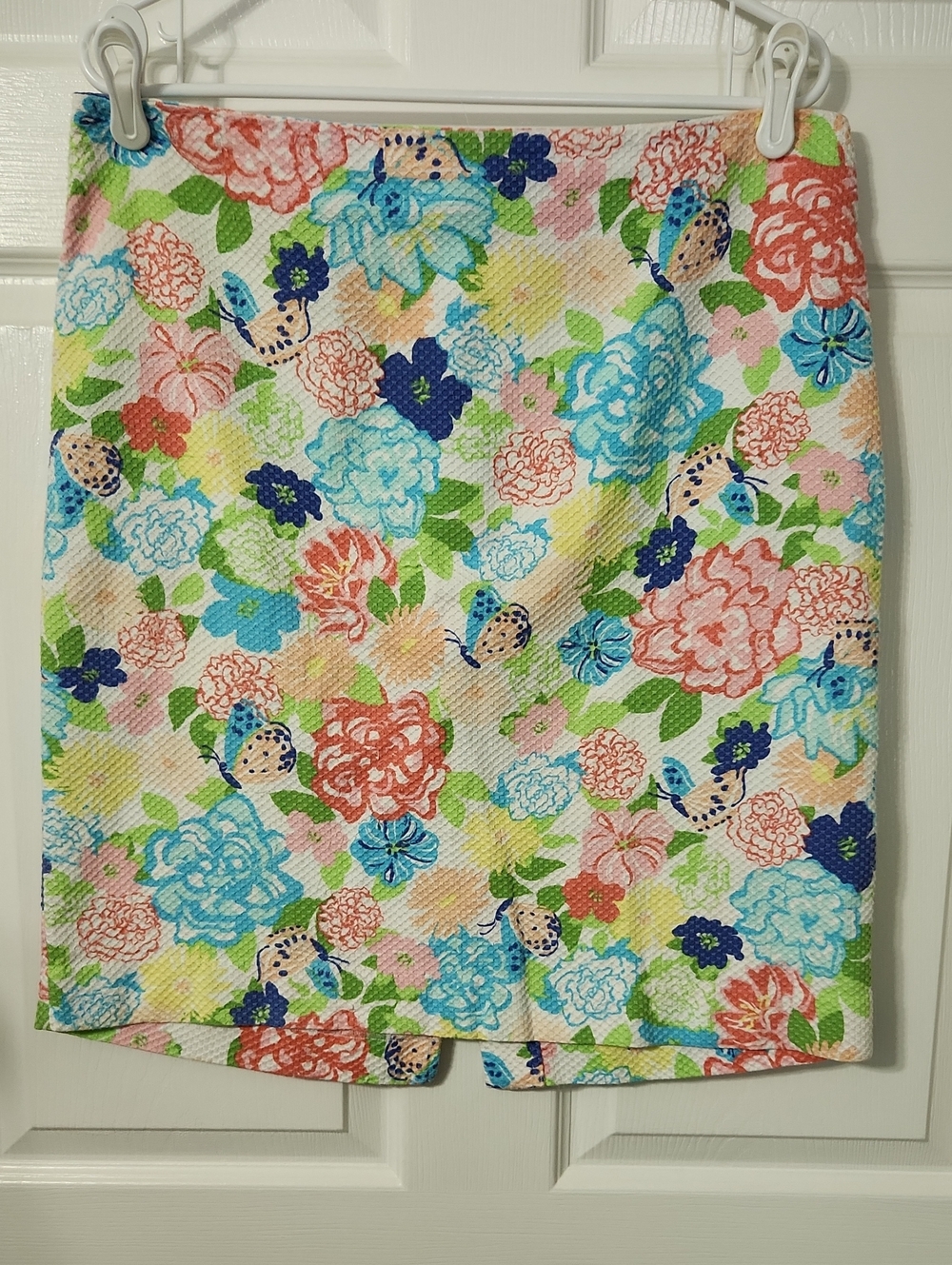 Talbots Floral Textured Midi Skirt in Blue, Pink, Green and White, Size 14